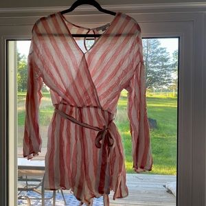 Pink and White Striped Romper